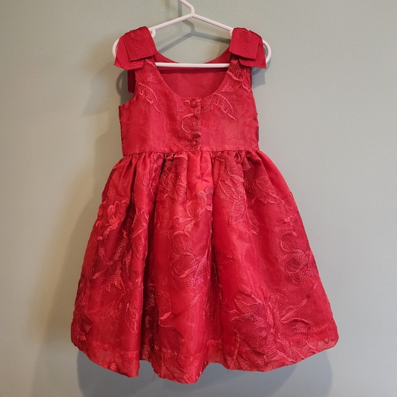 Janie and Jack Red Floral Embroidered Organza Dress | Size 3 - Picture 3 of 8